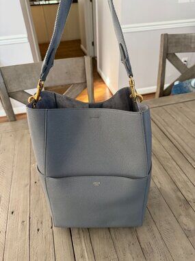 Céline Celine Seau Sangle Bucket Bag Grey Calfskin Pebbled Leather
